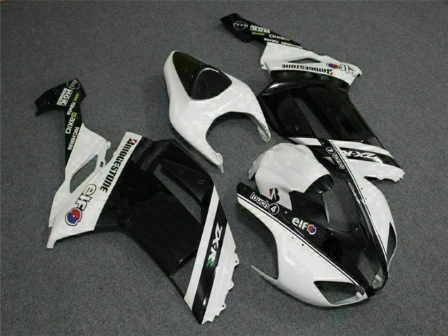 Black White Elf 2007-2008 Kawasaki ZX6R Motorcycle Fairings