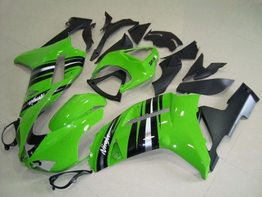 Green and Silver Stripe 2007-2008 Kawasaki ZX6R Motorcycle Fairings