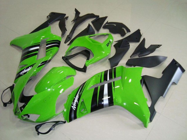 Green and Silver Stripe 2007-2008 Kawasaki ZX6R Motorcycle Fairings
