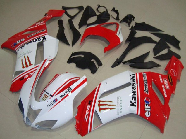 Red and White 2007-2008 Kawasaki ZX6R Motorcycle Fairings