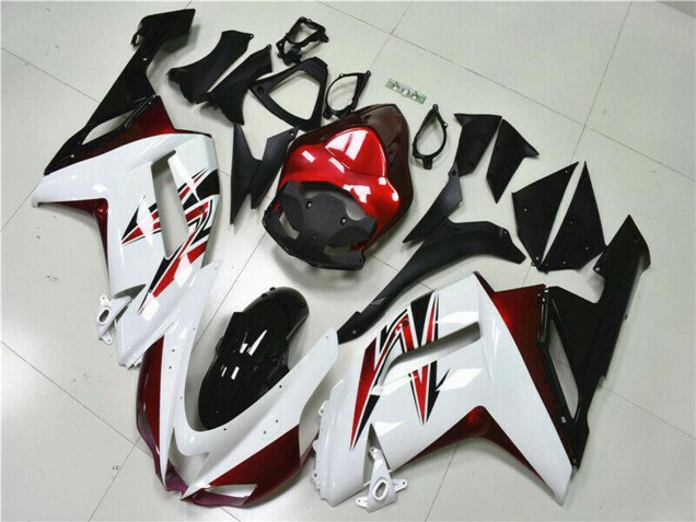 White Black Red 2007-2008 Kawasaki ZX6R Motorcycle Fairings