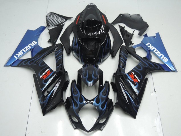 Glossy Black Blue Flame 2007-2008 Suzuki GSXR 1000 Motorcycle Fairing Kits