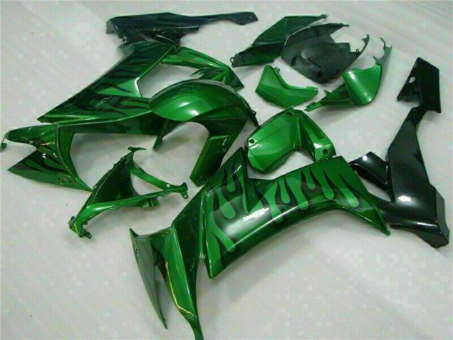 Glossy Black Green Flame 2008-2010 Kawasaki ZX10R Motorcycle Fairings