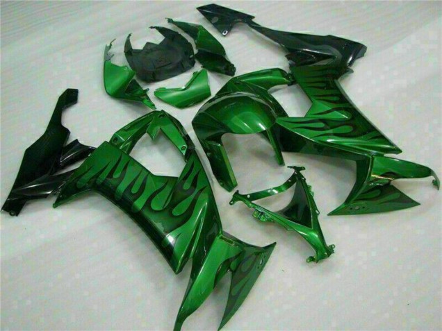 Glossy Black Green Flame 2008-2010 Kawasaki ZX10R Motorcycle Fairings