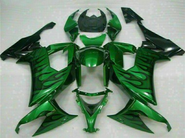 Glossy Black Green Flame 2008-2010 Kawasaki ZX10R Motorcycle Fairings
