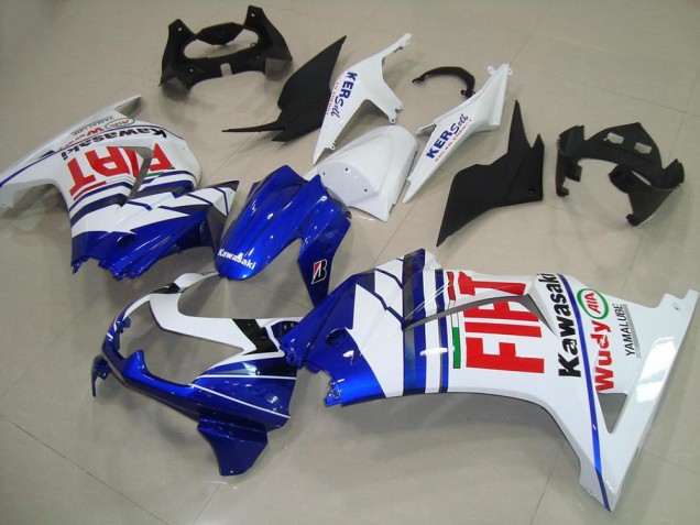 White Blue Red Fiat 2008-2012 Kawasaki ZX250R Motorcycle Fairings