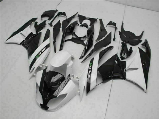 Glossy Black White 2009-2012 Kawasaki ZX6R Motorcycle Fairings