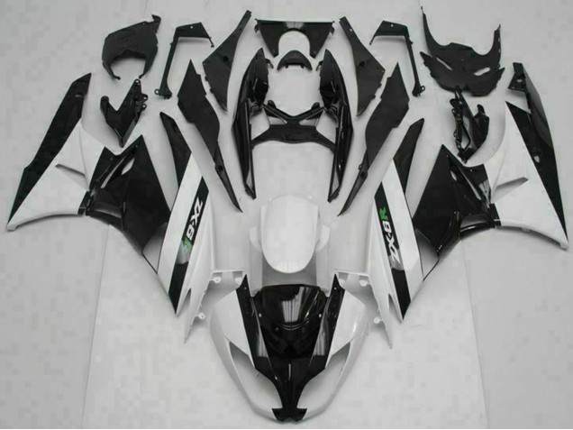 Glossy Black White 2009-2012 Kawasaki ZX6R Motorcycle Fairings