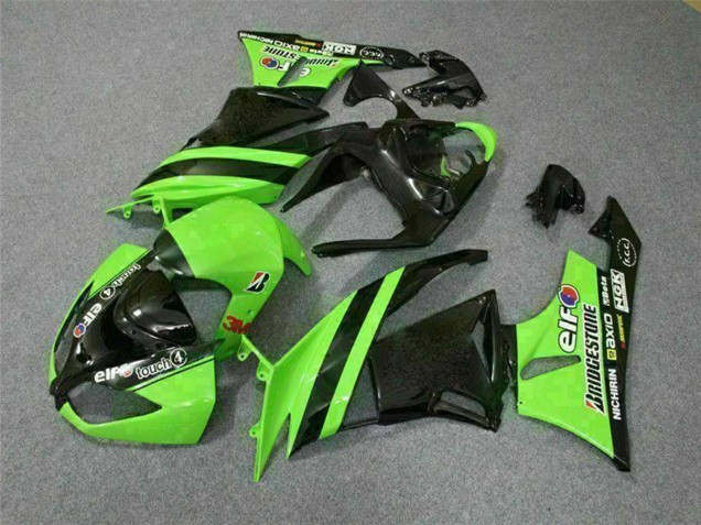 Green Glossy Black Elf Touch4 Bridgestone 2009-2012 Kawasaki ZX6R Motorcycle Fairings