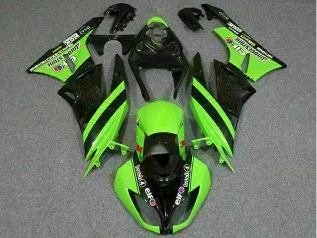 Green Glossy Black Elf Touch4 Bridgestone 2009-2012 Kawasaki ZX6R Motorcycle Fairings