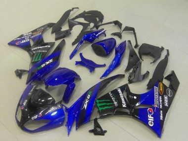 Blue Glossy Black Green Elf Monster Bridgestone 2009-2012 Kawasaki ZX6R Motorcycle Fairings