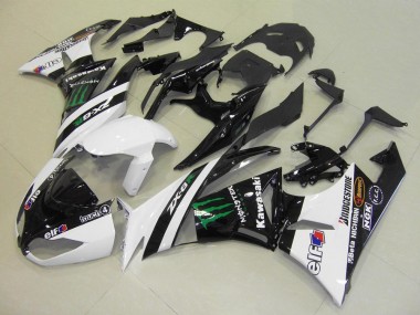 White Glossy Black Green Elf Touch4 Monster Bridgestone 2009-2012 Kawasaki ZX6R Motorcycle Fairings