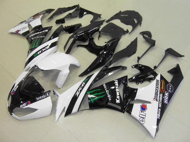 White Glossy Black Green Elf Touch4 Monster Bridgestone 2009-2012 Kawasaki ZX6R Motorcycle Fairings