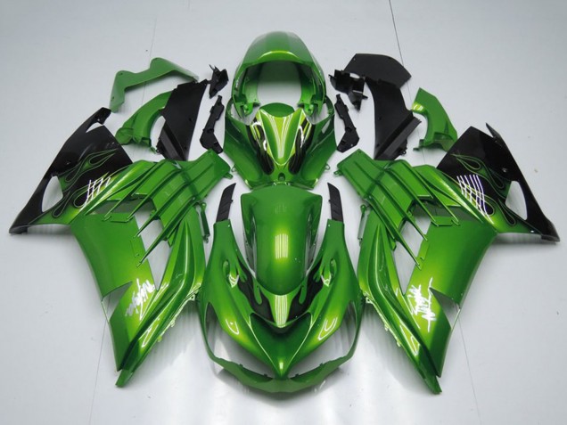 Green Glossy Black Flame White Ninja 2012-2024 Kawasaki ZX14R ZZR1400 Motorcycle Fairings