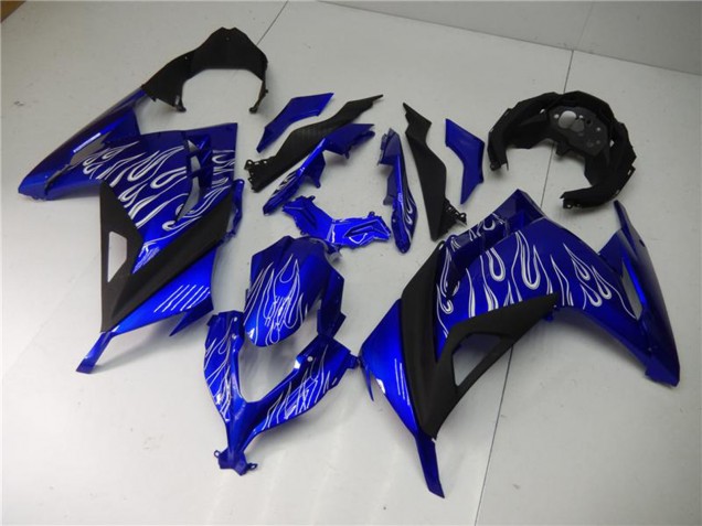 Blue Black White Flame 2013-2024 Kawasaki Ninja 300 EX300R Motorcycle Fairings