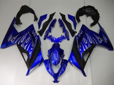 Blue Black White Flame 2013-2024 Kawasaki Ninja 300 EX300R Motorcycle Fairings