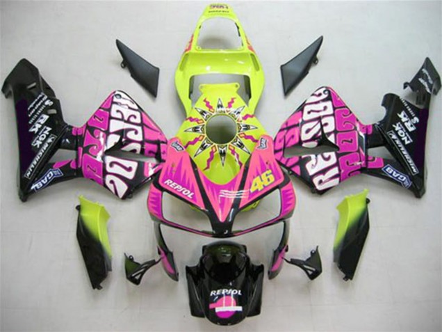 Yellow Pink Glossy Black Valentino Rossi 2003-2004 Honda CBR600RR Motorcycle Fairings