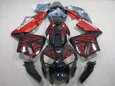 Glossy Black Red Flame 2005-2006 Honda CBR600RR Bike Fairings