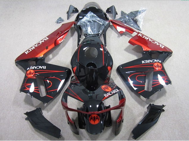 Glossy Black Red BACARDI 2005-2006 Honda CBR600RR Motorcycle Fairings