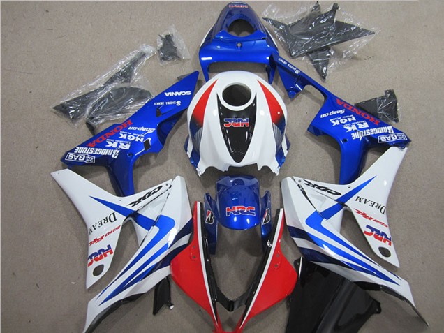 White Red Blue HRC 2007-2008 Honda CBR600RR Bike Fairings