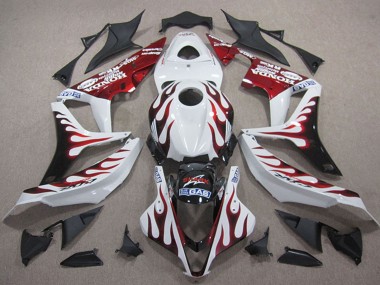 White Red Glossy Black Flame 2007-2008 Honda CBR600RR Motorcycle Fairings