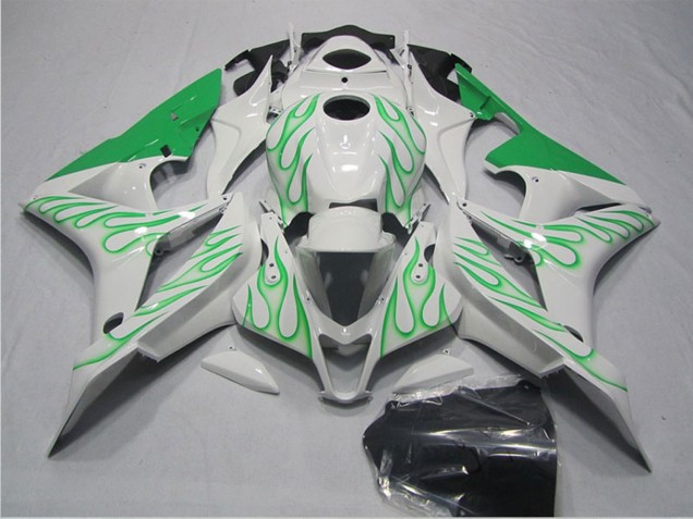 White Green Flame 2007-2008 Honda CBR600RR Motorcycle Fairings