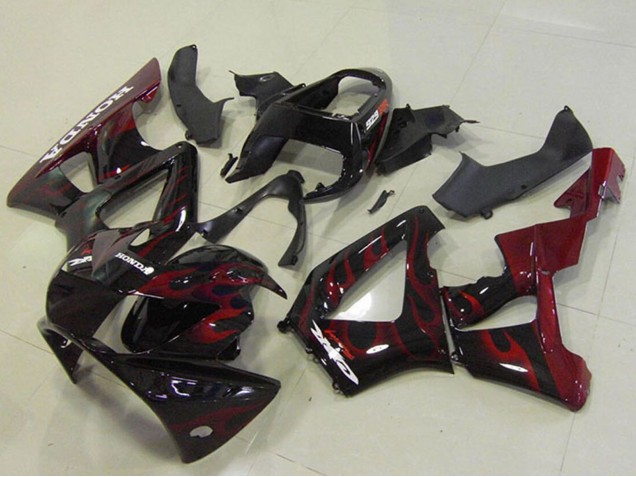 Glossy Black Red Flame 2000-2001 Honda CBR900RR 929 Motorcycle Fairings