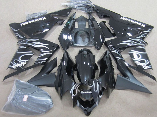 Black with White Flame 2004-2005 Kawasaki ZX10R Motorcycle Fairings