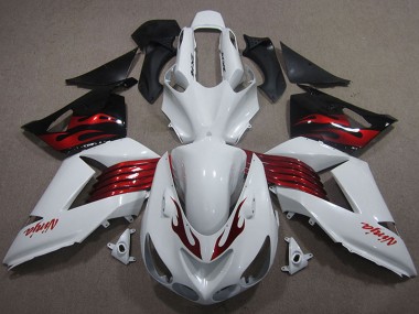 White Red Black 2006-2011 Kawasaki ZX14R ZZR1400 Motorcycle Fairings