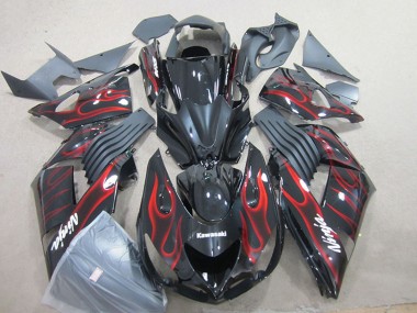 Glossy Black Red Flame 2006-2011 Kawasaki ZX14R ZZR1400 Motorcycle Fairing