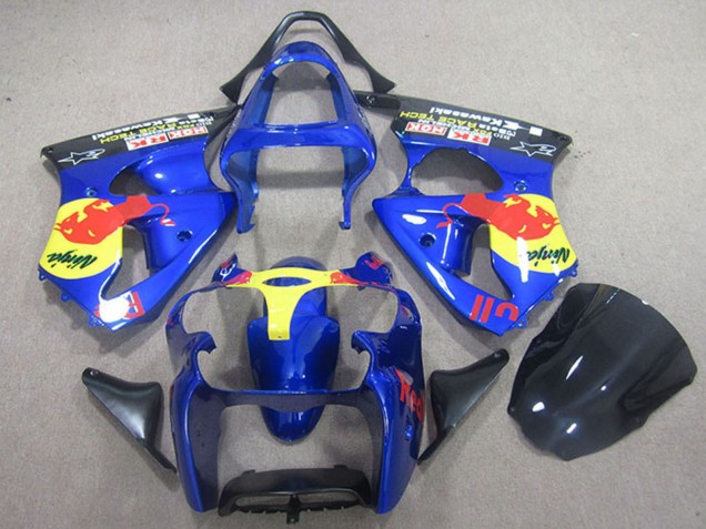 Blue Yellow Red Bull 2000-2002 Kawasaki ZX6R Motorcycle Fairings