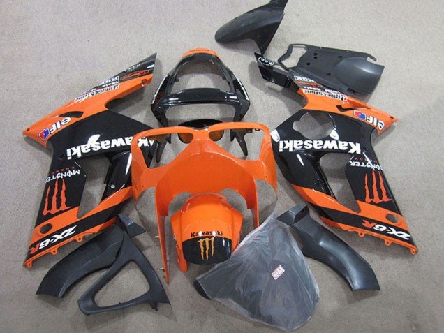 Orange Black Monster 2003-2004 Kawasaki ZX6R Motorcycle Fairings