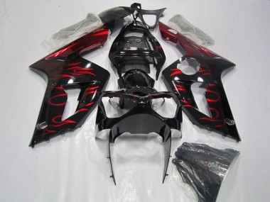 Glossy Black Red Flame 2003-2004 Kawasaki ZX6R Motorcycle Fairing