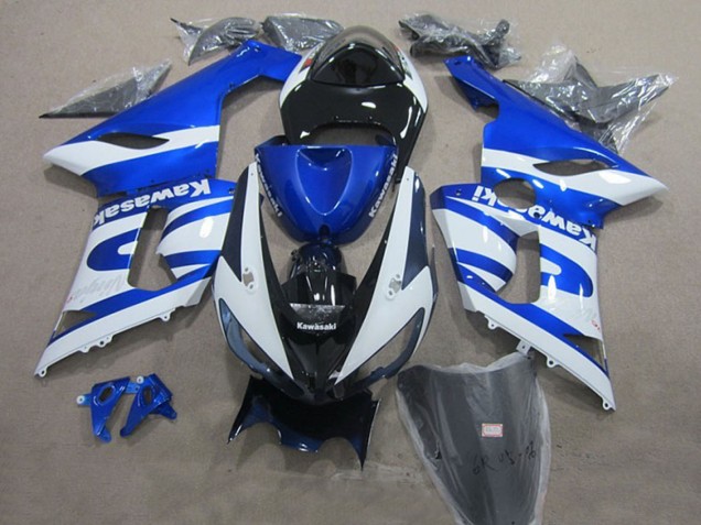 Blue White Black 2005-2006 Kawasaki ZX6R Motorcycle Fairings