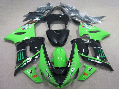 Glossy Black Green Elf Touch4 Bridgestone Monster 2005-2006 Kawasaki ZX6R Motorcycle Fairings