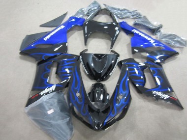 Glossy Black Blue Flame 2005-2006 Kawasaki ZX6R Motorcycle Fairings