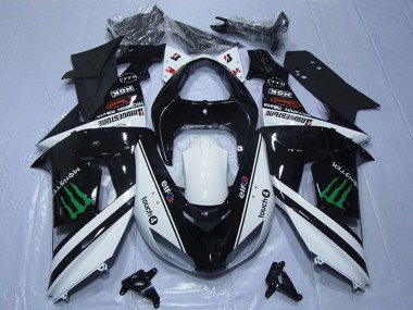 Black White Monster Touch4 2007-2008 Kawasaki ZX6R Motorcycle Fairings