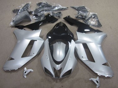 Silver Black 2007-2008 Kawasaki ZX6R Motorcycle Fairings