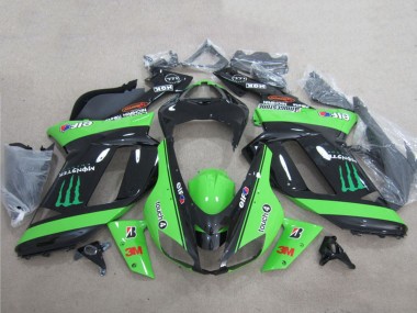 Green Black 3M Monster 2007-2008 Kawasaki ZX6R Motorcycle Fairings