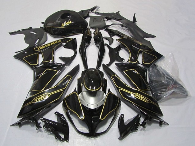 Glossy Black Silver Gold 2009-2012 Kawasaki ZX6R Motorcycle Fairings
