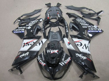 Glossy Black White West 2009-2012 Kawasaki ZX6R Motorcycle Fairings