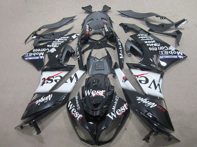 Glossy Black White West 2009-2012 Kawasaki ZX6R Motorcycle Fairings