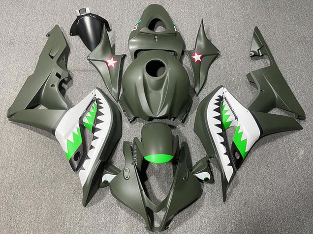 Army Green White Green Shark 2007-2008 Honda CBR600RR Motorcycle Fairings