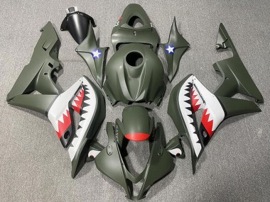 Army Green White Red Shark 2007-2008 Honda CBR600RR Motorcycle Fairings