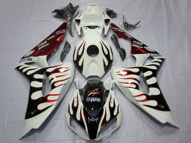 White Red Glossy Black Flame 2006-2007 Honda CBR1000RR Motorcycle Fairings