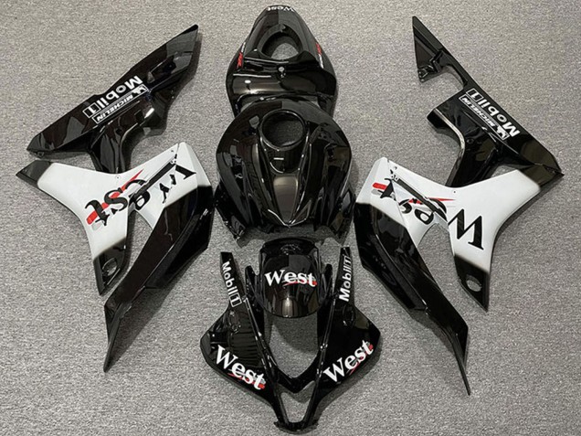Glossy Black White West Style 2007-2008 Honda CBR600RR Motorcycle Fairings