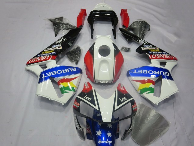White Red Blue Glossy Black EuroBet 2003-2004 Honda CBR600RR Motorcycle Fairing Kits