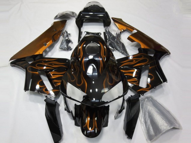 Glossy Black Orange Flame 2003-2004 Honda CBR600RR Motorcycle Fairings