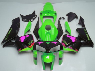 Pink Splatter on Green 2005-2006 Honda CBR600RR Motorcycle Fairings