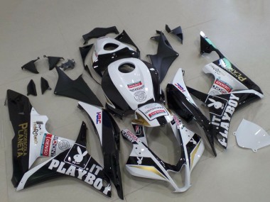 White Gold Glossy Black PlayBoy 2007-2008 Honda CBR600RR Motorcycle Fairings